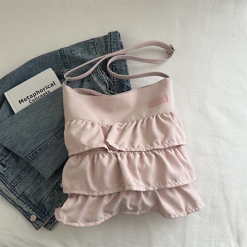 Korean Skirt Ruffle Cloth Bag Women's 2025 New Trendy Fashion Niche Tote Bag Large Capacity Messenger Bag