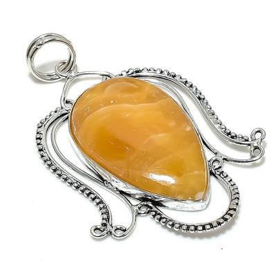 Natural Yellow Septarian Gemstone 925 Sterling Silver Gift Pendant 3.07" K4d80