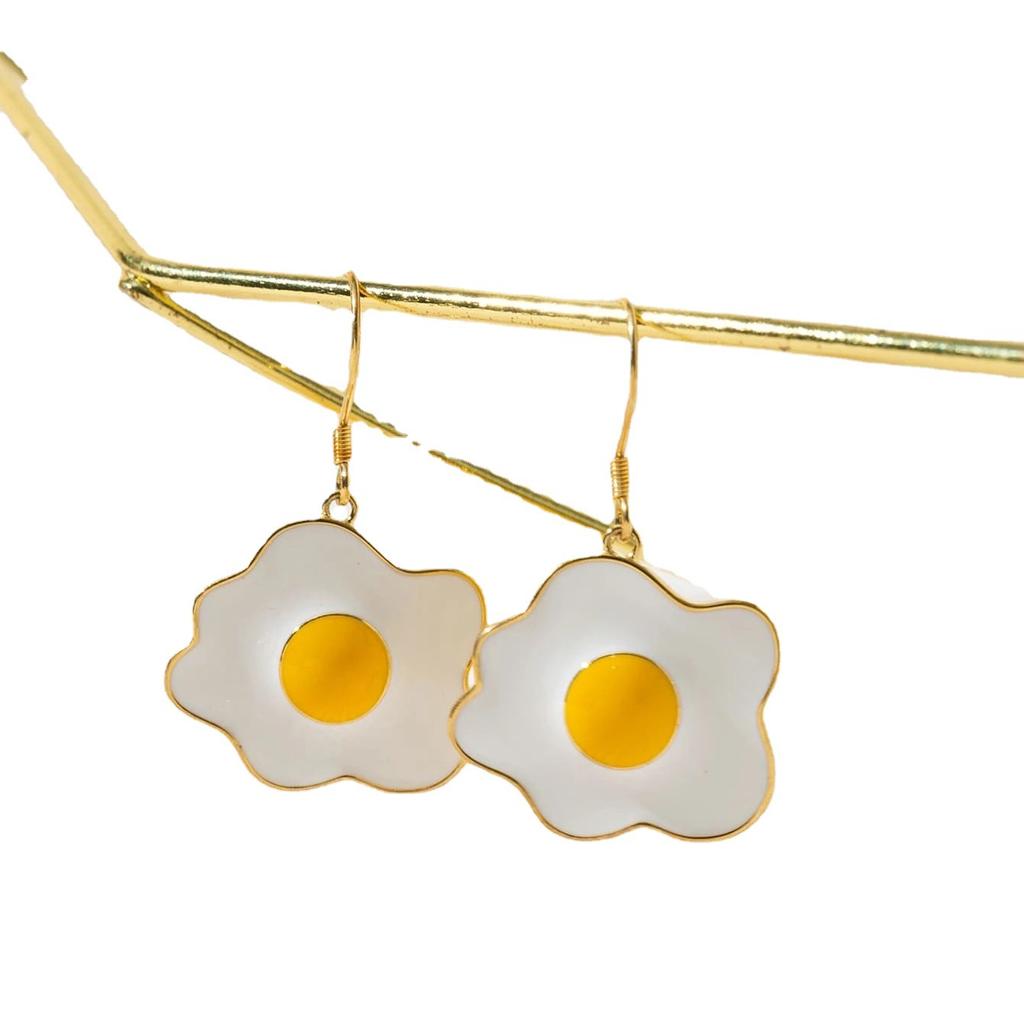 New fashion jewelry, simple design DIY poached egg earrings, fun food game necklace two-piece set