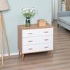 Scandinavian Commode Design 3 Sliding Drawers Tapered Inclined Legs Particle Board Panels Light Wood Grain Finish