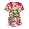 Ladies' Christmas Printed Fashionable V-neck Pocket Short Sleeved  Uniform And Caregiver Top