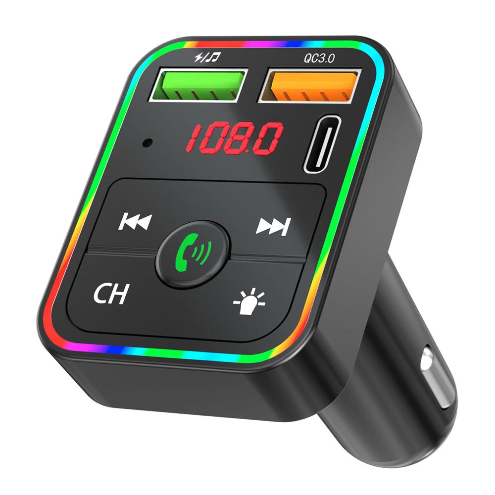 

PDF2 USB A + Type C Car Fast Charger FM Transmitter Bluetooth-Compatible Hands Free Call MP3 Player with Ambient Light A