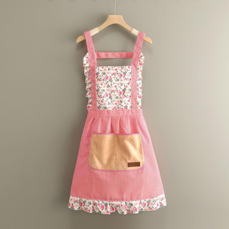 Cotton Canvas Floral For Women'S Kitchen Oilproof Apron With Pockets And Adjustable Waist Belt Waterproof Sleeveless Bib Apron