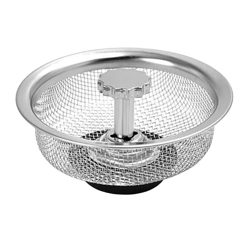 Kitchen Sink Strainer with Handle and Stopper Kitchen Sink Drain Basket/Stopper 3.3 Inch Stainless Steel Sink Mesh Sifter Filter