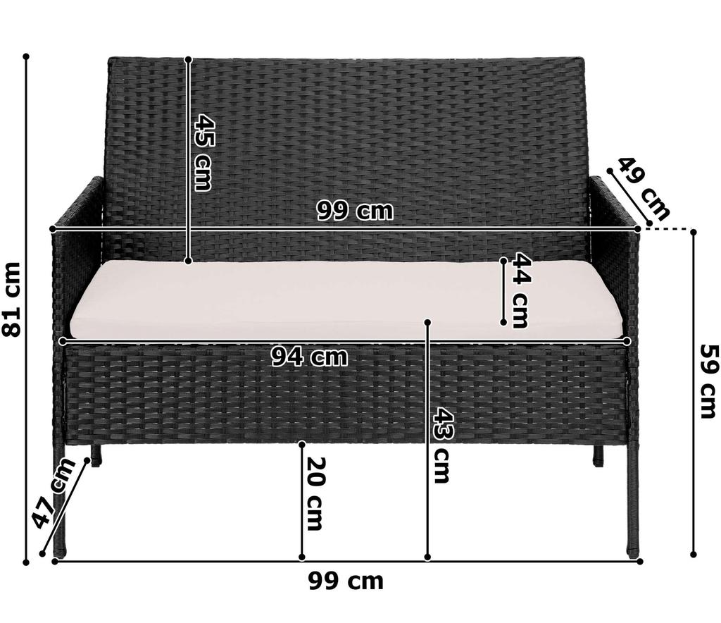Gartenmöbel aus Polyrattan Set 4-in-1 Magnolia Schwarz Beige Kissen