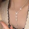 925 Sterling Silver Small Shell CZ Zircon Butterfly Choker Necklace for Women