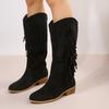 Large Size Cowboy Merry Su Knight Boots Autumn and Winter New Medium Heel But Knee Women's Boots