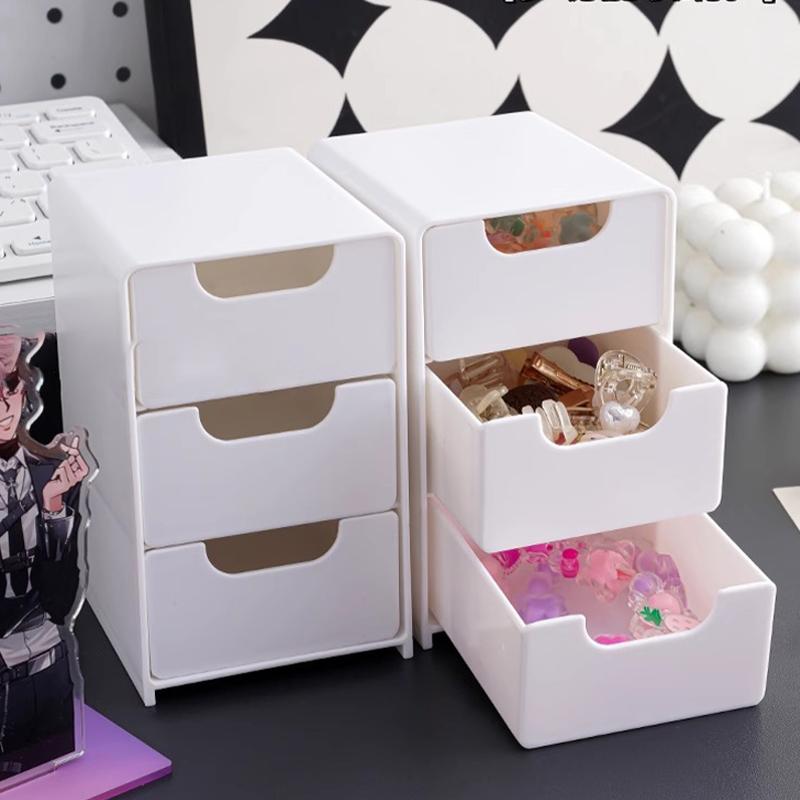 3-Tier Cosmetic Storage Box Organizer With Drawers Multifunctional Countertop Storage For Jewelry Office Supplies