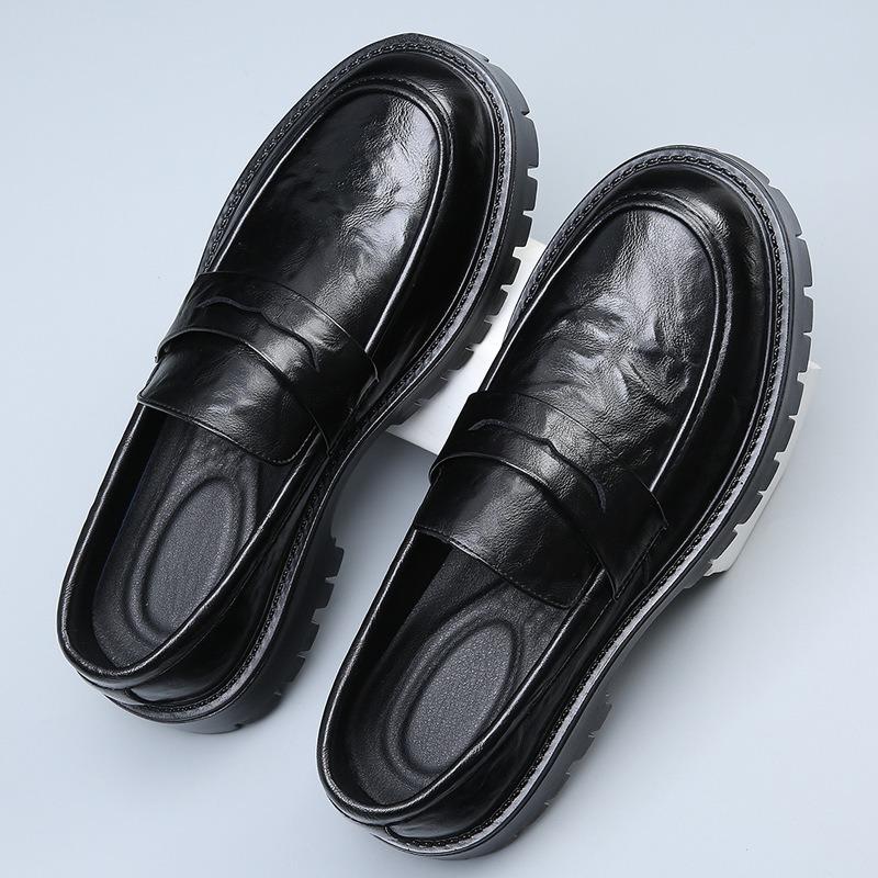 Thick-soled Derby Shoes Increase Men's Sense of High-end Casual Leather Shoes British Commuting Breathable Formal Big Head