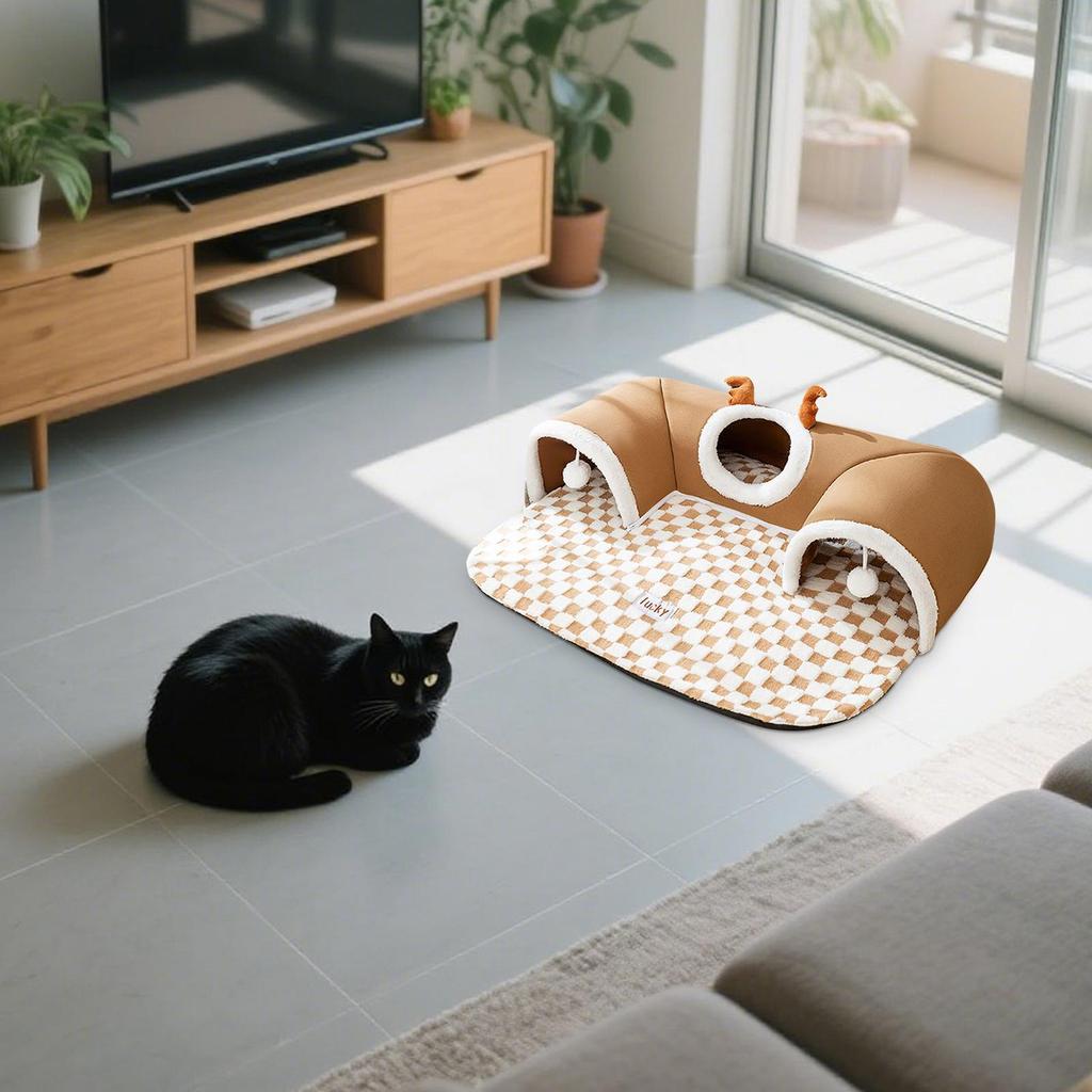 Winter Indoor Warm Plush Cat Bed Tunnel Warm Shelter Tent House Toys for Dog Play and Sleep Integrated Hide and Seek Pet Nest
