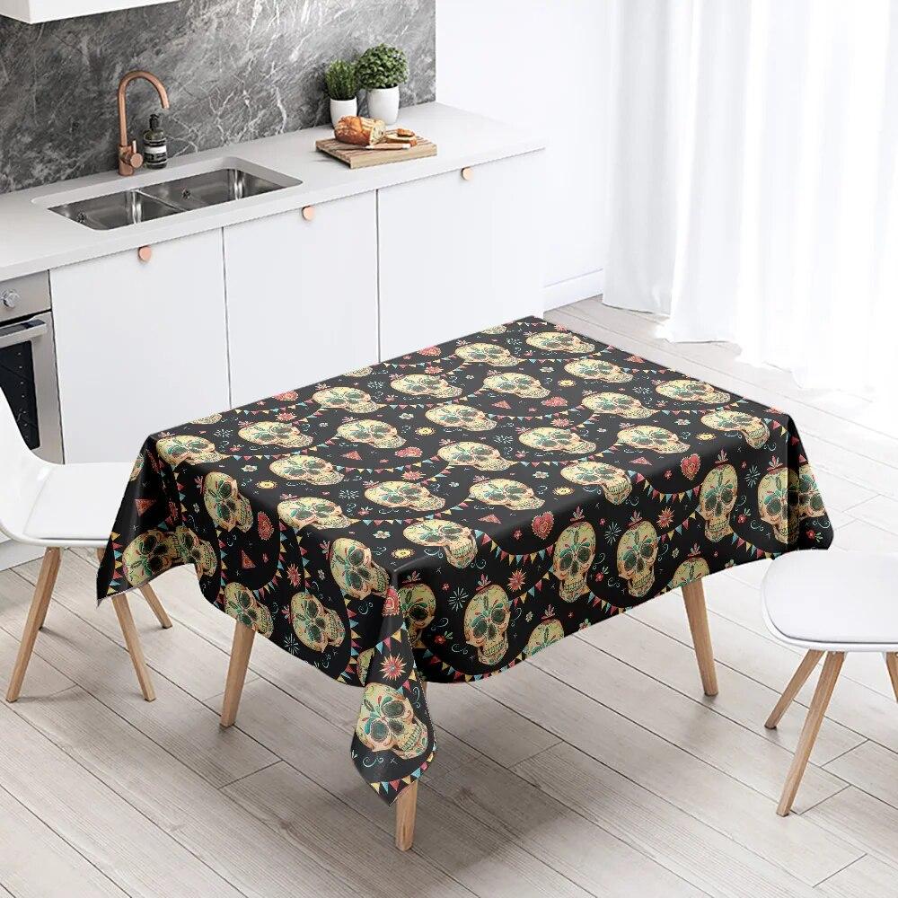 Party Skull Colorful Tablecloths Home Decor Stain Resistant Waterproof Table Decorations Rectangular Kitchen Fireplace Tops
