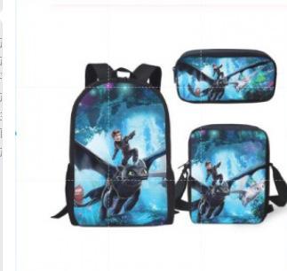 Three-Piece Schoolbag, Primary And Secondary School Students Cartoon Backpack, Children'S Schoolbag, Pencil Bag, Satchel.