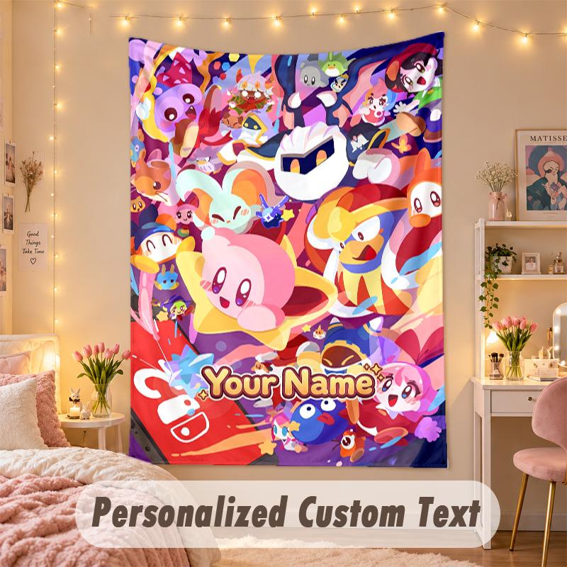 Custom Personalized Tapestry,Kirby Print Custom Name Text Wall Art Hanging for Bedroom