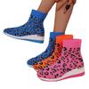 Fashion Ankle Boots Women's Leopard Breathable Wedge Platform Ladies Shoes Fashion Women's Boots High Heels Sock Boots Knitting Stretch