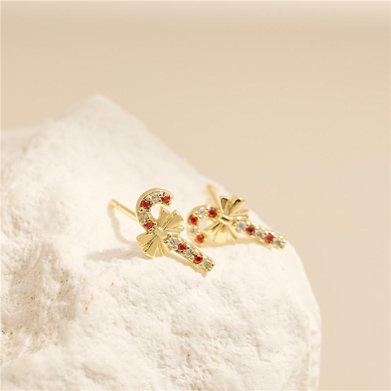 Arvaleff 925 Silver Christmas Candy Cane Earrings with 14K Gold Electroplating