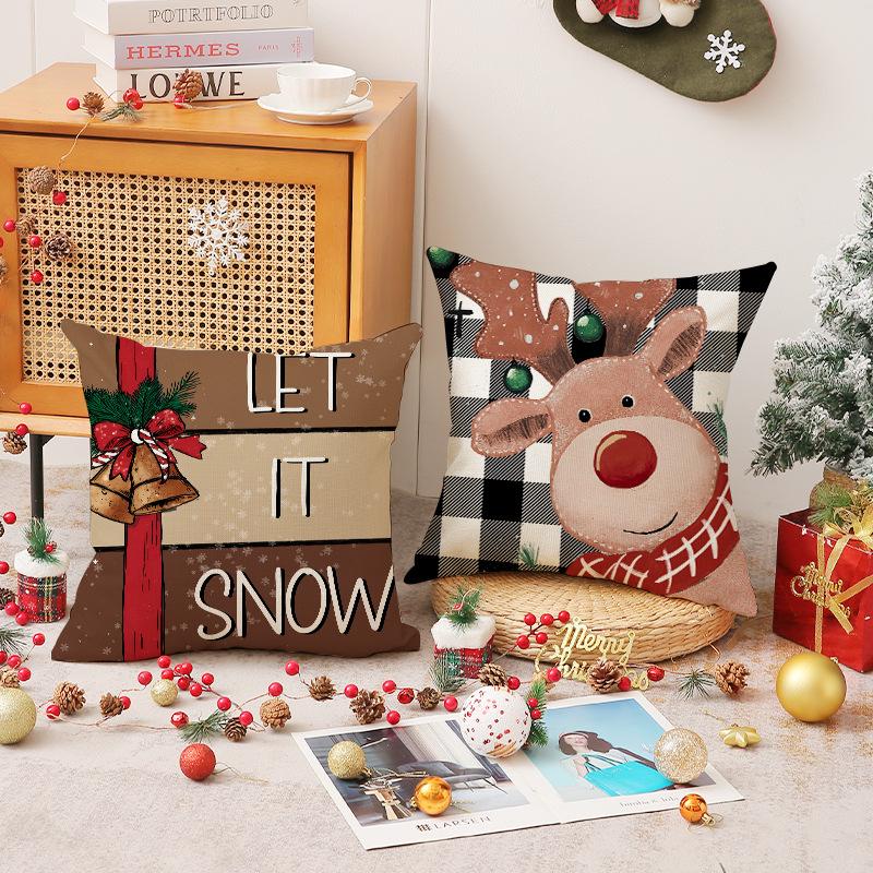 New Christmas Set Linen Pillow Plaid Snowman Print Cushion Indoor Holiday Decoration Sofa Cushion