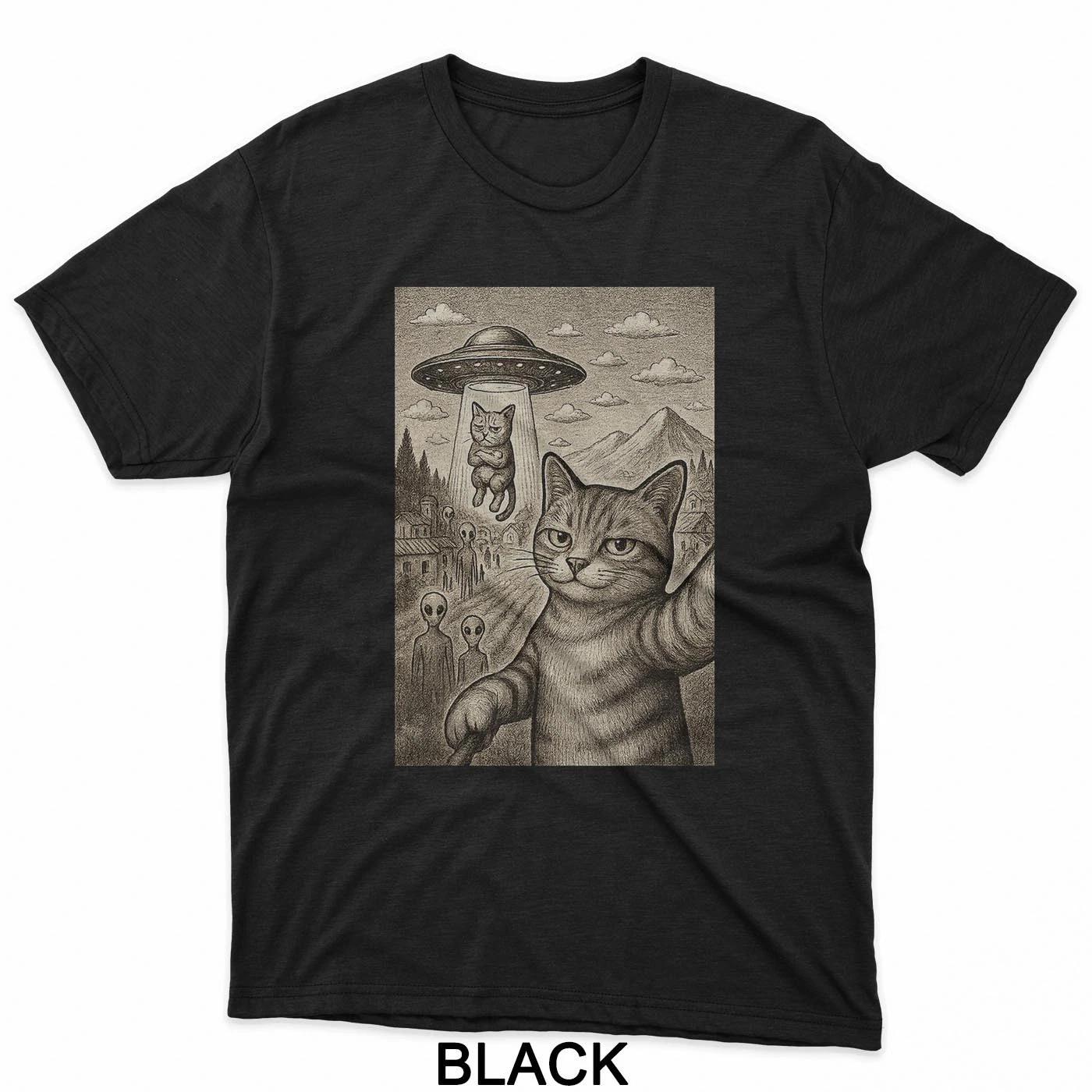 Cat UFO Alien Abduction Art for Space Lovers T-Shirt S