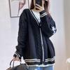 Pentagram Embroidered Knitted Cardigan Jacket Versatile V-neck Long-sleeved Sweater Women's Clothing Europe, America, Autumn and Winter