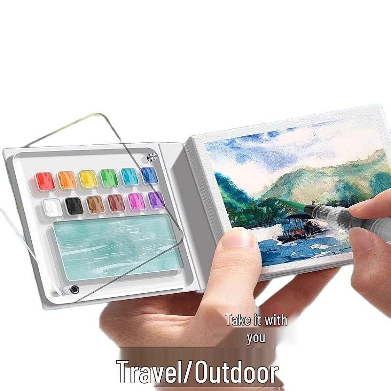 Moyu Watercolor & Acrylic Travel Sketching Set: Portable Palette, Drawing Board, and Book for Painting and Sketching.