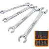 4-Piece Flare Nut Wrench Set - SAE Brake Line Wrench 1/4, 5/16, 3/8, 7/16, 1/2, 9/16, 5/8, 11/16-Inch, Professional Offset Heads, Portable Organizer