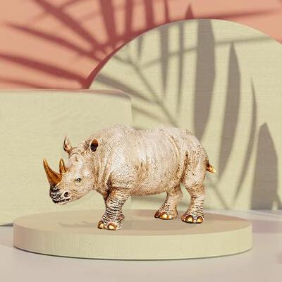 Home Decor Lucky Horned Rhino Statue Table Accent (Pack of 1, Off White)