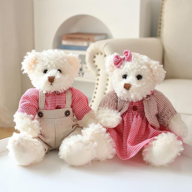 A Pair 26cm Cute Couple Teddy Bear with Cloth Plush Toys Stuffed Dolls Toy Kids Baby Girls Children Girl Birthday Christmas Gift