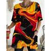 Women'S Summer Flame Fluid Abstract Art Style Printed Pocket Round Neck Short Sleeve T-Shirt Athletic Casual Comfortable Top