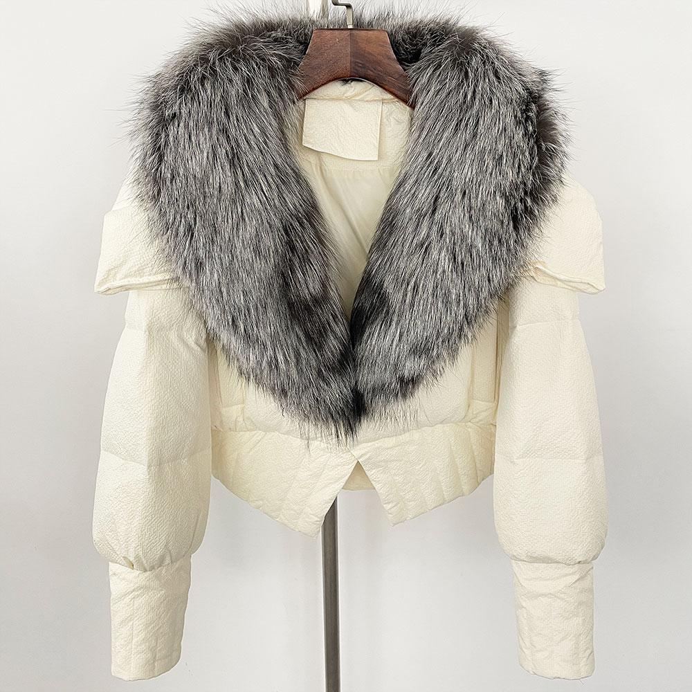 OFTBUY Down Jacket Women 2024 New Winter Natural Real Raccoon Fox Fur Collar Short White Duck Down Coat Thick Warm Casual Outerwear