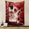 Basketball Player Illustration On Red Patterned, Patterned Tapestry for Bedroom and Living Room Home Decor.