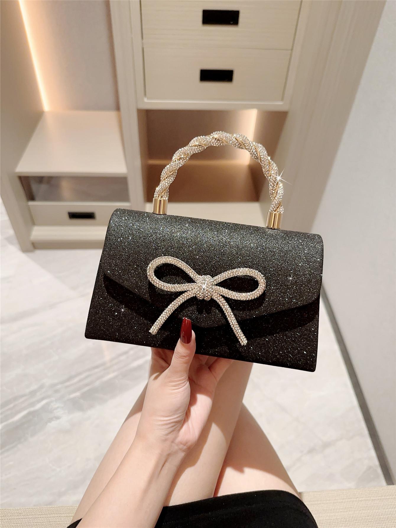 

Evening Bag Dress Versatile European and American Clutch Bag Crossbody Celebrity Fashion Diamond Bow Chain Bag (20cm Max Length 30cm)