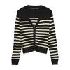 Dory Striped Cardigan with V-neck, Embroidered Red Heart, and Buttons for Women VERO MODA