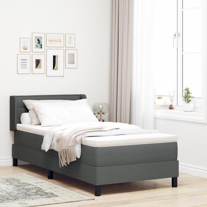 Lit à ressorts vidaXL avec matelas gris foncé 90x200 cm en tissu, Design de tête de lit lignes gris foncé 90 cm en tissu 3341021