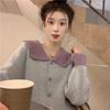2025 Color Block Red Peter Pan Collar Knit Cardigan for Women