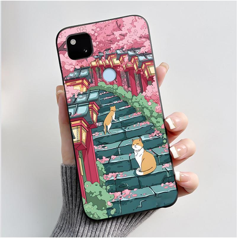 Coque Pour Google Pixel 4A 4 A 4G Noir Coque de Téléphone Esthétique Mignon Chat Dessin Animé Mince Souple TPU Silicone Arrière Pour Pixel4A Coquille