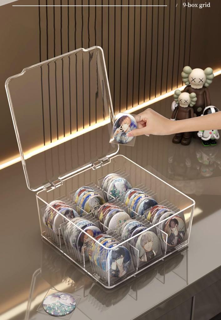 REDICE Tin Badge Storage Large Capacity Storage with 57mm Acrylic Storage Clear Small Item Tin Miscellaneous Goods Box with 44mm Box, Lid, Acrylic,