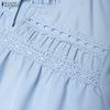 ZANZEA Women Casual Round Neck Short Sleeve Lace Patchwork Dress