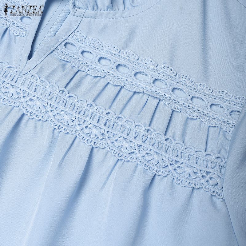 ZANZEA Women Casual Round Neck Short Sleeve Lace Patchwork Dress