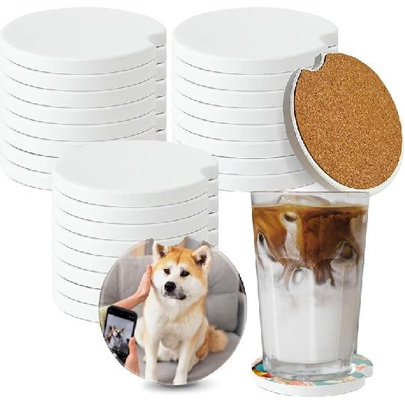 12Pcs Ceramic Sublimation Blanks Car Coasters Car Cup Holder Coasters With Circular Opening Printing Coaster Blanks For DIY Craft Heat Transfer