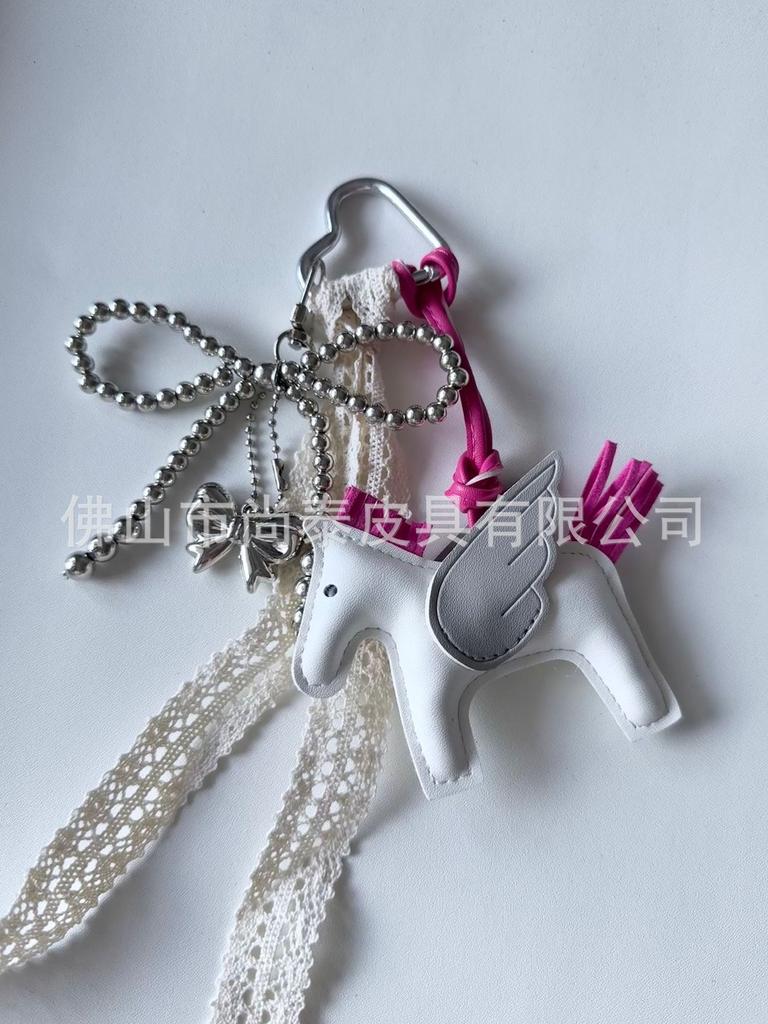 Angel Pegasus Pendant PU Leather Bag Pendant Key Bow Tassel Accessories Cute Cartoon Pendant