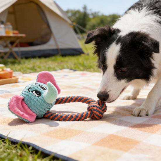 Dog Plush Animal Toy Squeaky Puppy Head Chew Elephant Monkey Toy Interactive Rope Knot Teething Toy