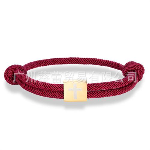 Classic Cross Milan Rope Hand Rope Stainless Steel Gold Square Buckle Cross Adjustable Easter Bracelet