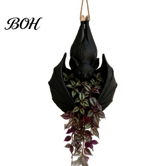 Support de Plante Paysager Distinctif Pot Suspendu en Forme de Chauve-souris, Pot Gothique pour Intérieur Extérieur Jardin Ambiance Mystérieuse Décoration Murale d'Exposition, Unique