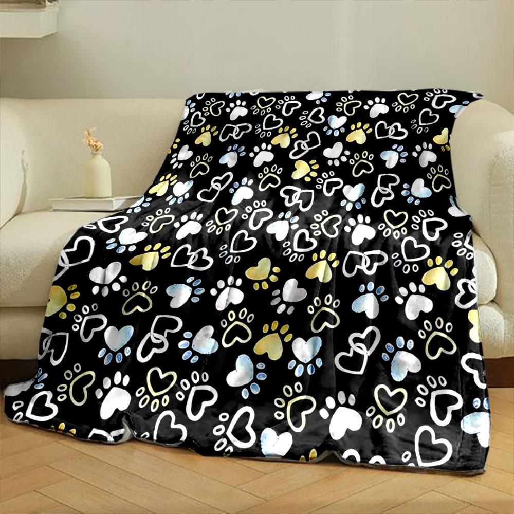 Colorful Paw and Heart Pattern print blanket soft and cozy perfect for the living room bed sofa or a nap,gift