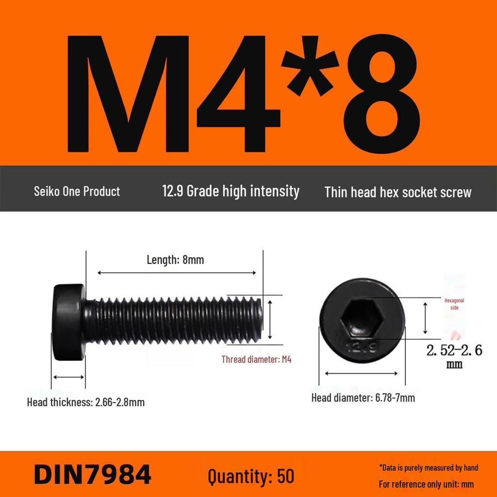 DIN7984 Grade 12.9 Thin Head Hex Socket Cap Screws - Sizes M3 To M16