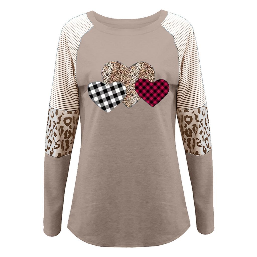 Spring and Autumn Women's Blouse Long Sleeve Splicing Casual Round Neck Loose Top