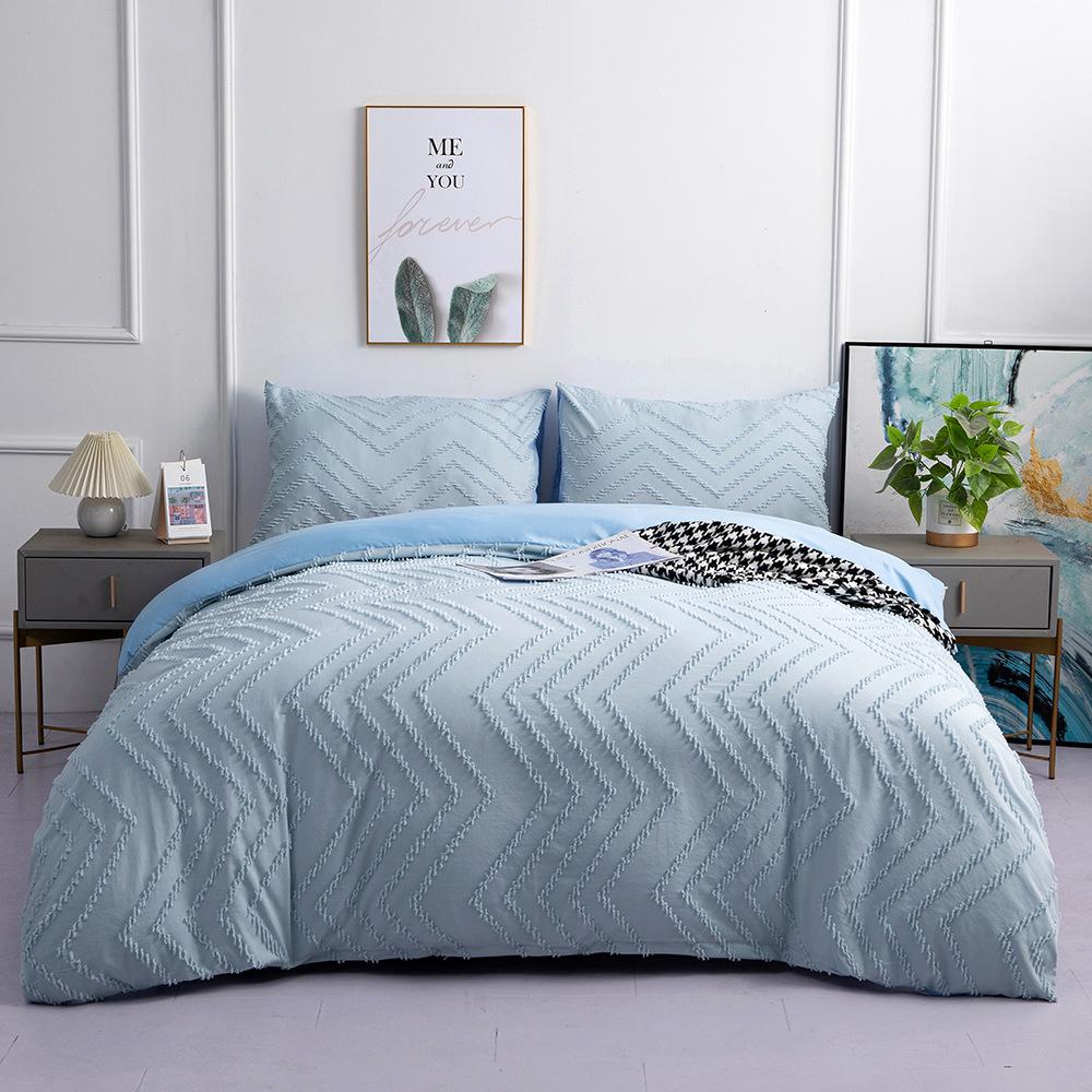 Bedding Craft Cut Flower Simple Solid Color Three-piece Quilt Cover Pillowcase Set 9 Size Boutique Set