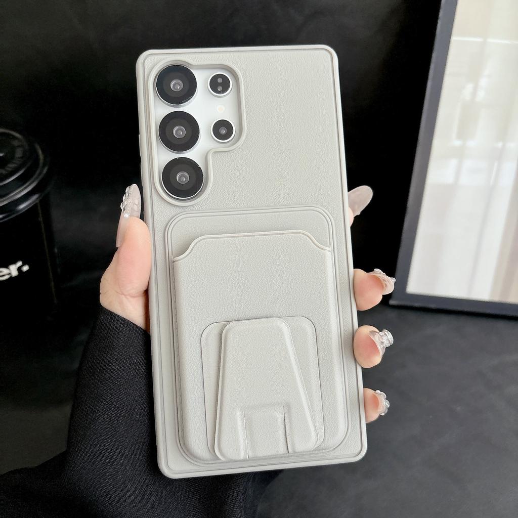 Applicable To Samsung S26Ultra Trapezoidal Card Case Holder, Mobile Phone Case S25Ultra Anti-drop A57 Leather Pattern Protective Case