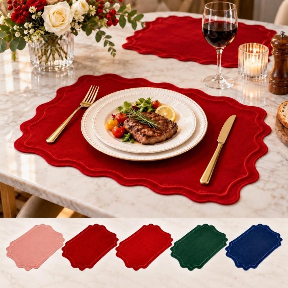 Solid Color Irregular Placemats 47×35cm Kitchen Placemats Vintage Velvet Placemats