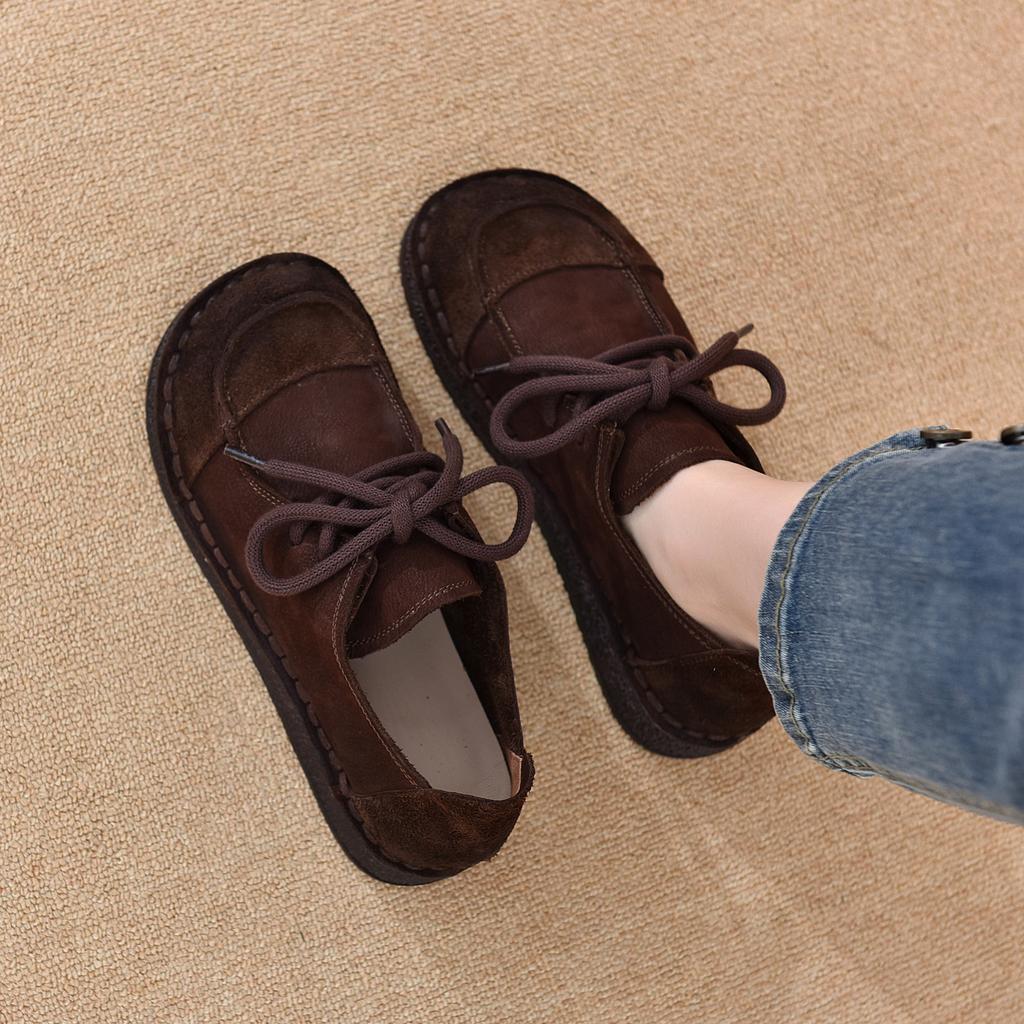 Handmade Retro Single Shoes Women's 2026 Autumn New Comfortable Soft-soled Casual Shoes Round Head Leather Women's Shoes