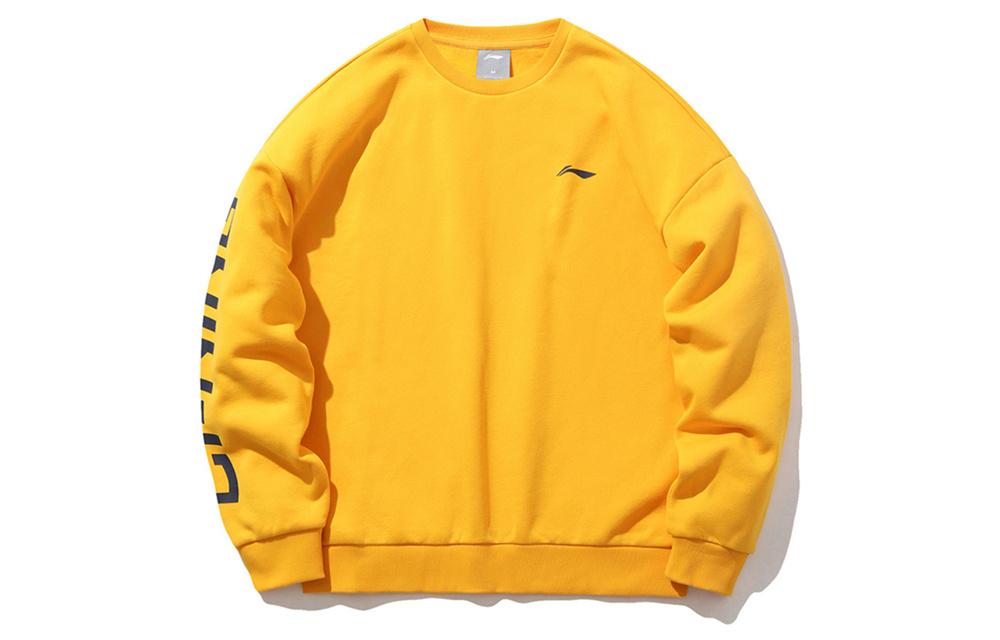 Li Ning Paris Fashion Apparel Week, Color Block Logo Print Fleece Lined Crew Neck Sports Sweatshirt Unisex Olive AWDR609-2 M